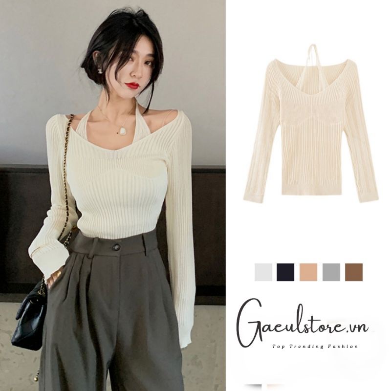 Gaeul Store Áo Sweater Tay Dài Hở Vai Thời Trang Cho Nữ