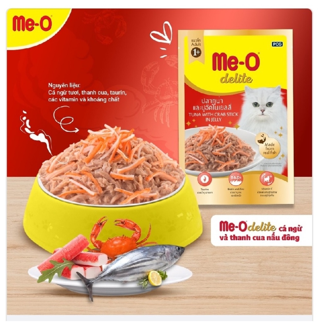 Pate gói cho mèo Me-O Delite 70g bổ sung taurine khỏe tim &amp; mắt