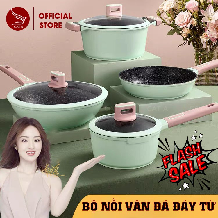 Nồi vân đá, bộ nồi chống dính cao cấp - Size đáy từ 20-24cm - Tiện lợi, đa chức năng, phù hợp với mọi gia đình !