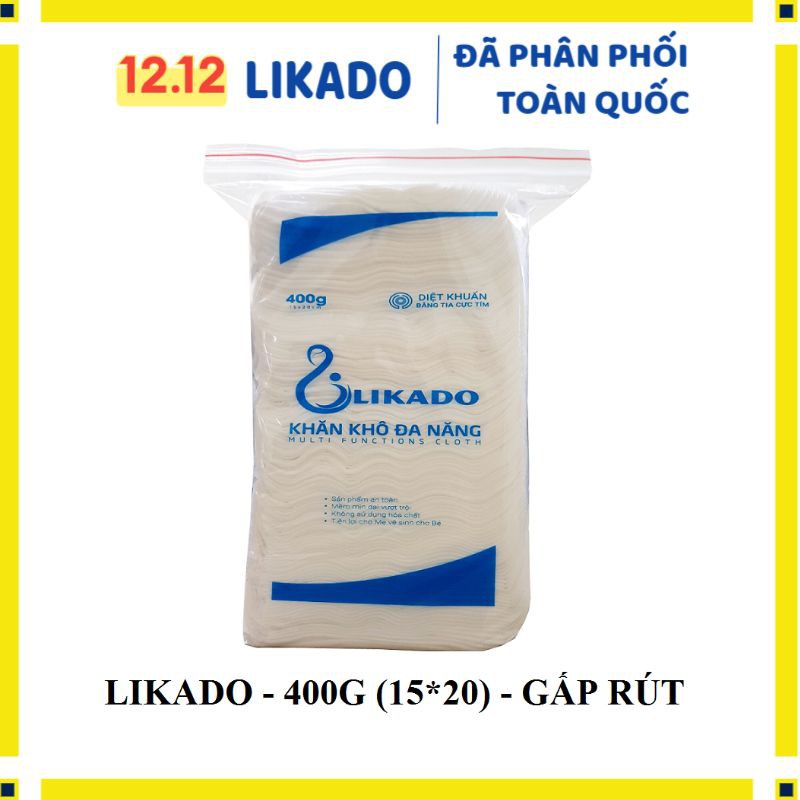 [LIKADO] Khăn vải khô Likado gói 400g kích thước(15x20cm), 270 tờ (3 gói gấp rút)