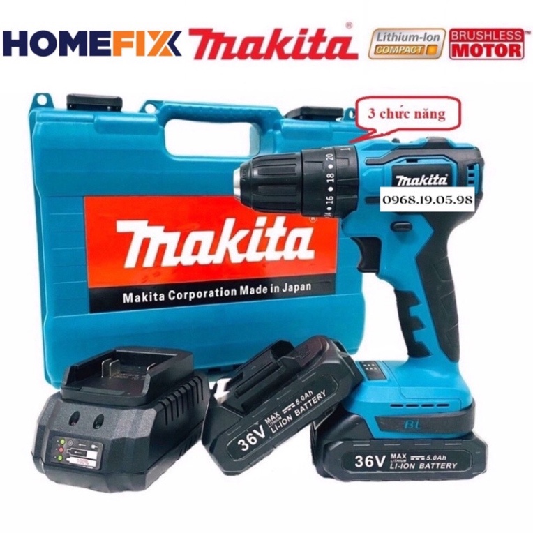 Máy Khoan Pin MAKITA 36V, Có Búa, Động Cơ Không Chổi Than, đầu auto lock 10mm