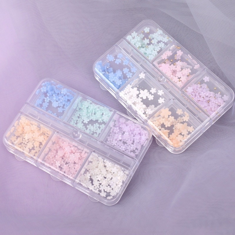 Hộp 6 Ngăn Hình Hoa 3D Nhiều Màu Sắc Dùng Để Trang Trí Móng