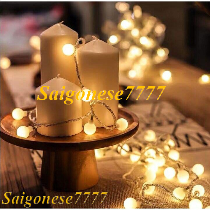 Đèn Led Xài Pin Tiện Lợi Dây Đèn Bóng Tròn Cherry Ball Vàng Ấm Lung Linh Trang Trí Tiệc Noel Decor Lều Cắm Trại Đẹp Rẻ