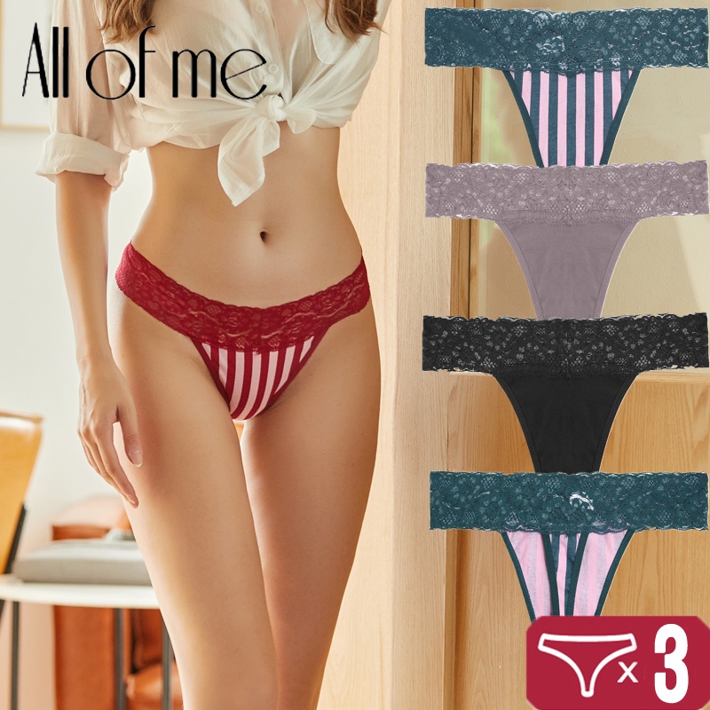 Cute Byte Bộ 3 Quần Lót Cotton Lọt Khe Lưng Thấp Phối Ren Gợi Cảm Dễ Thương Size S-XL