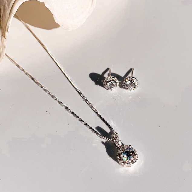 Khuyên Tai Bạc Nữ, Bông tai Cô Dâu Đính đá Kim Nhân Tạo Thời trang - Bridal