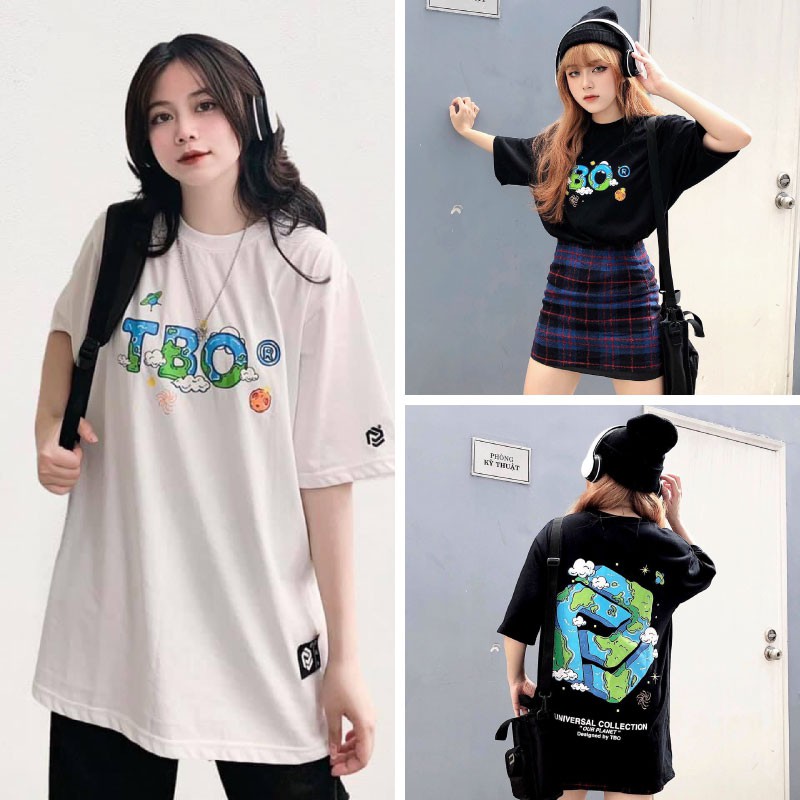 Áo Thun Unisex TBO Form Rộng Dáng Suông - Áo Phông Nữ Freesize Dưới 60 KG Chất Cotton TAT20
