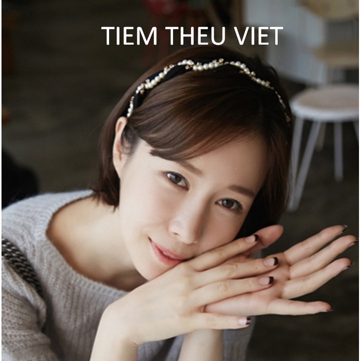 Cài Tóc Gắn Hạt Trai Nhân Tạo Phối Đá Nhựa Tiệm Thêu Việt