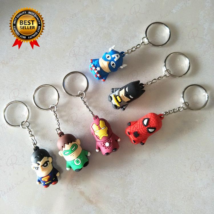 6pcs Avengers Superhero Keychain Iron Man Spider-Man Superman Pendant Key Ring Birthday Gift