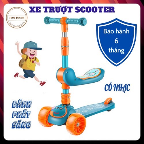 Xe Scooter Gấp Gọn Có Đèn Led Nhạc 3 Trong 1 Chịu lực 60 kg - Xe Cho Bé Trên 1 Tuổi