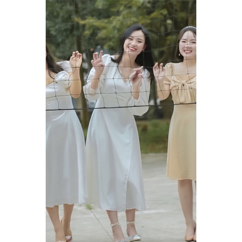 Váy Trắng Cuới Tay Dài Viền Ren Tà Đắp Chéo Kết Ngọc Dự Tiệc Size S M L V00207 Cho Cô Dâu AĐ BOUTIQUE