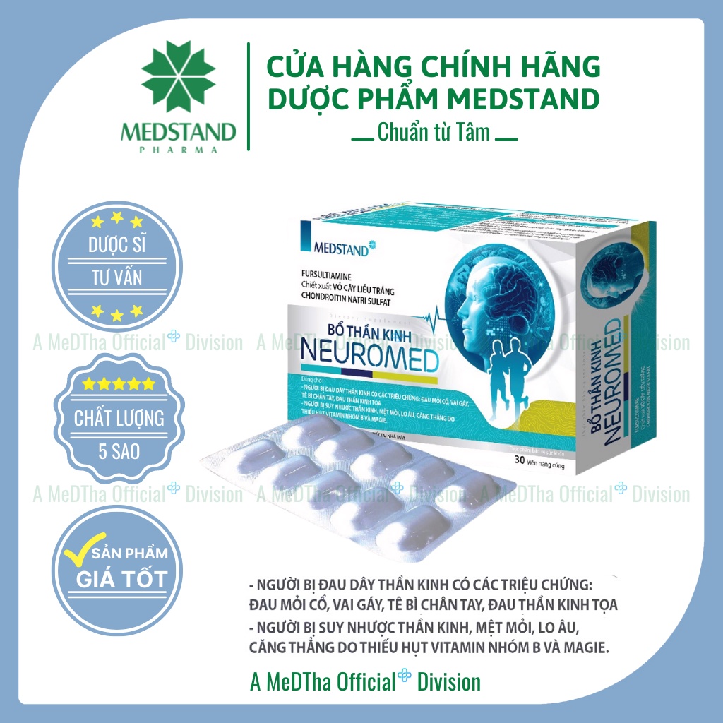 Bổ Thần Kinh Neuromed - Giảm Căng Thẳng, Mất Ngủ, Lo Âu, Đau Vai Gáy, Đau Thần Kinh Tọa (Hộp 30 Viên) [Chính Hãng]