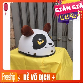 Nón Mũ bảo hiểm nửa đầu 1/2 gấu trúc kèm tai + chong chóng và kính phi công bảo vệ mắt