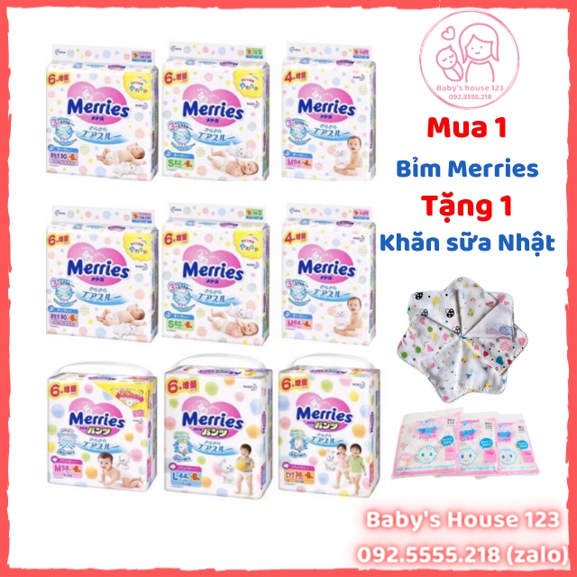 [Cộng Miếng] Tã Bỉm Dán/Quần Merries Nội Địa size NB96/S88/M68