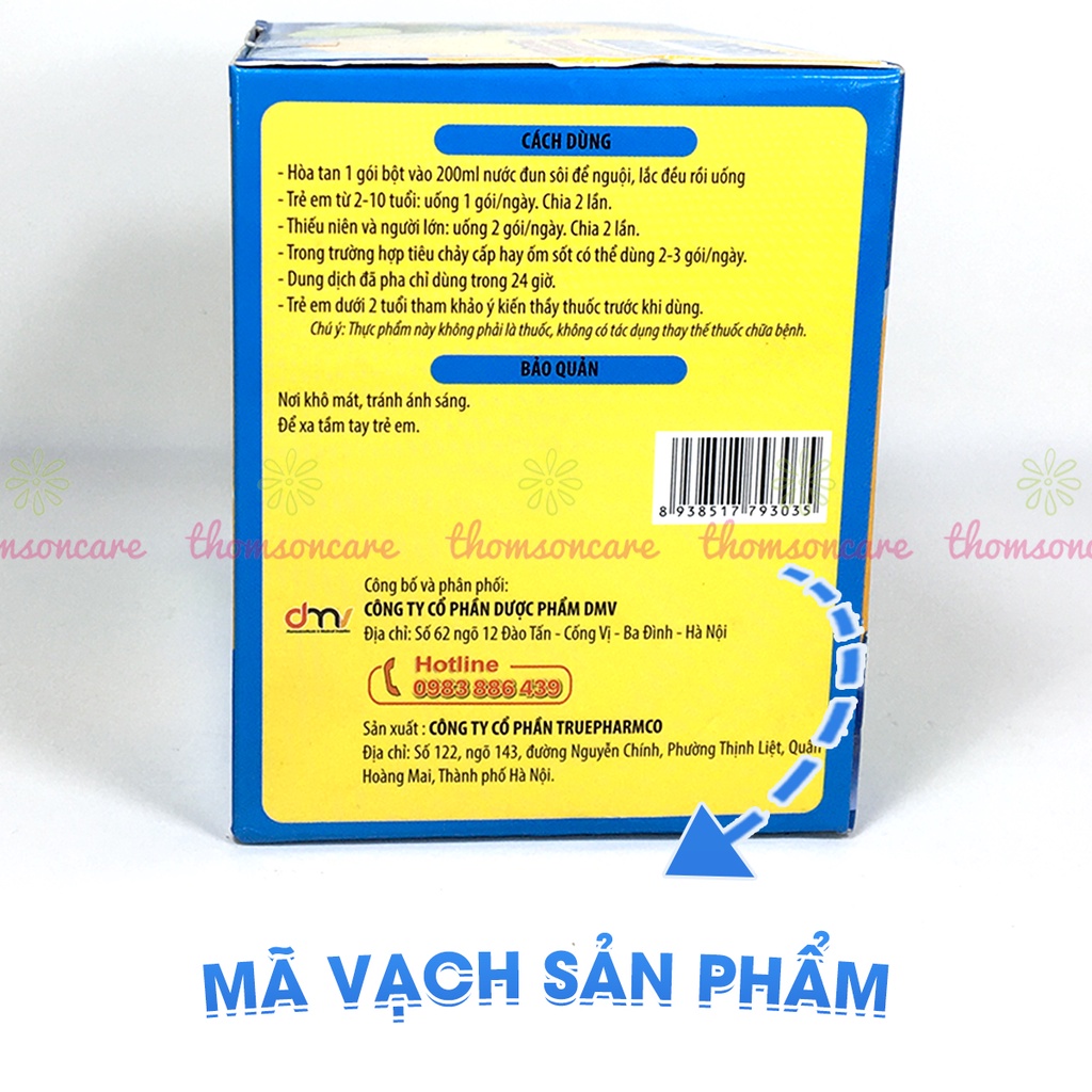 Bột điện giải Oresol bù nước khi ốm sốt, chơi thể thao - Oresol DMV Hộp 20 gói hương chanh giải khát