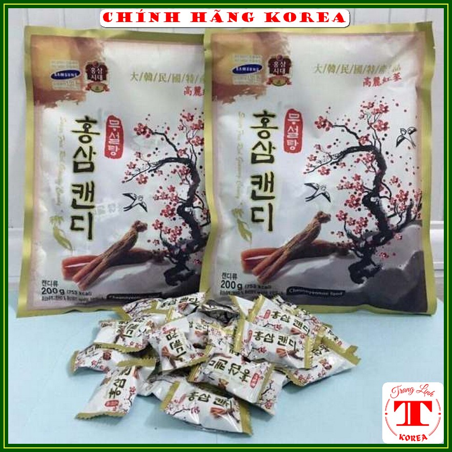 Kẹo sâm không đường hàn quốc, gói 200gr - Kẹo sâm cành đào chính hãng Korea, tranglinh