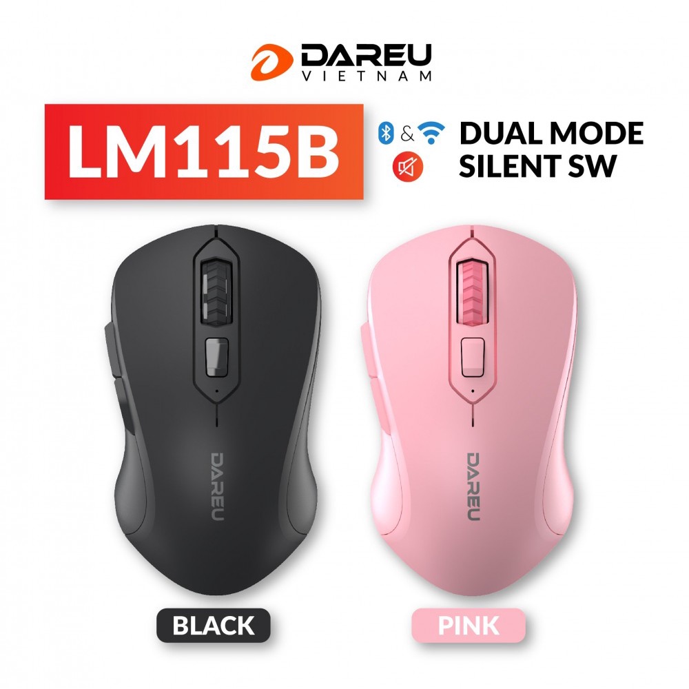 Chuột không dây Bluetooth 5.0 Dareu LM115B + Wireless 2.4GHz ( Silent Switch ) - Hàng chính hãng ( Bảo hành 2 năm )