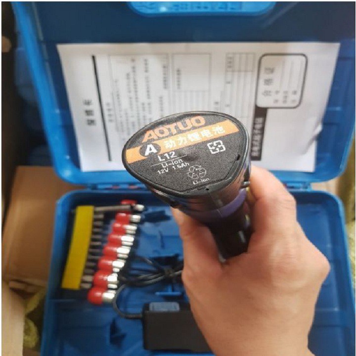 Máy khoan vặn vít không dây hai tốc độ có đảo chiều Aotuo 12V - Tặng kèm bộ 20 mũi vít