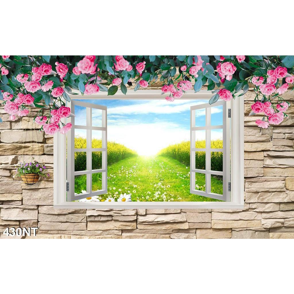 TRANH DÁN TƯỜNG 3D CỬA SỔ PHONG CẢNH ĐẸP 430NT  -  TRANH DÁN TƯỜNG HÌNH Ô CỬA SỔ NHÌN RA PHONG CẢNH