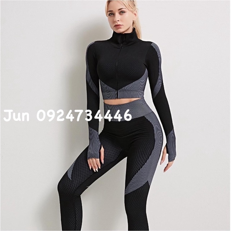 Set bộ tay dài dây kéo gym yoga chạy bộ thể thao tập gym yoga