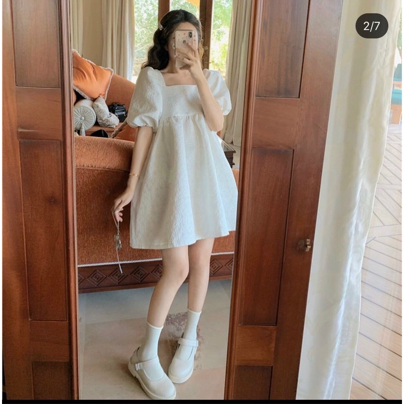 [Mã FAGREEN1505 giảm tới 30K đơn 99K] ĐẦM BABYDOLL HỞ LƯNG CHẤT GẤM VÂN HOA NỔI | BigBuy360 - bigbuy360.vn