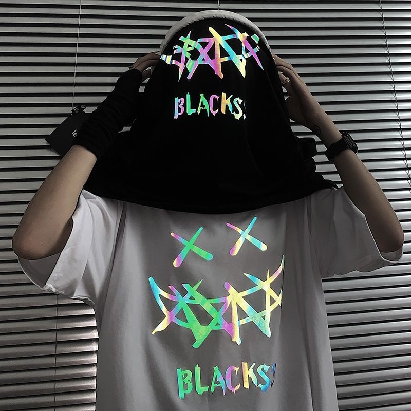 [MÃ BILSOP17 GIẢM 45% ĐƠN 99K]Áo thun nam nữ unisex tay lỡ, form rộng phản quang Blacks, 2màu ĐEN,TRẮNG -bilshop17