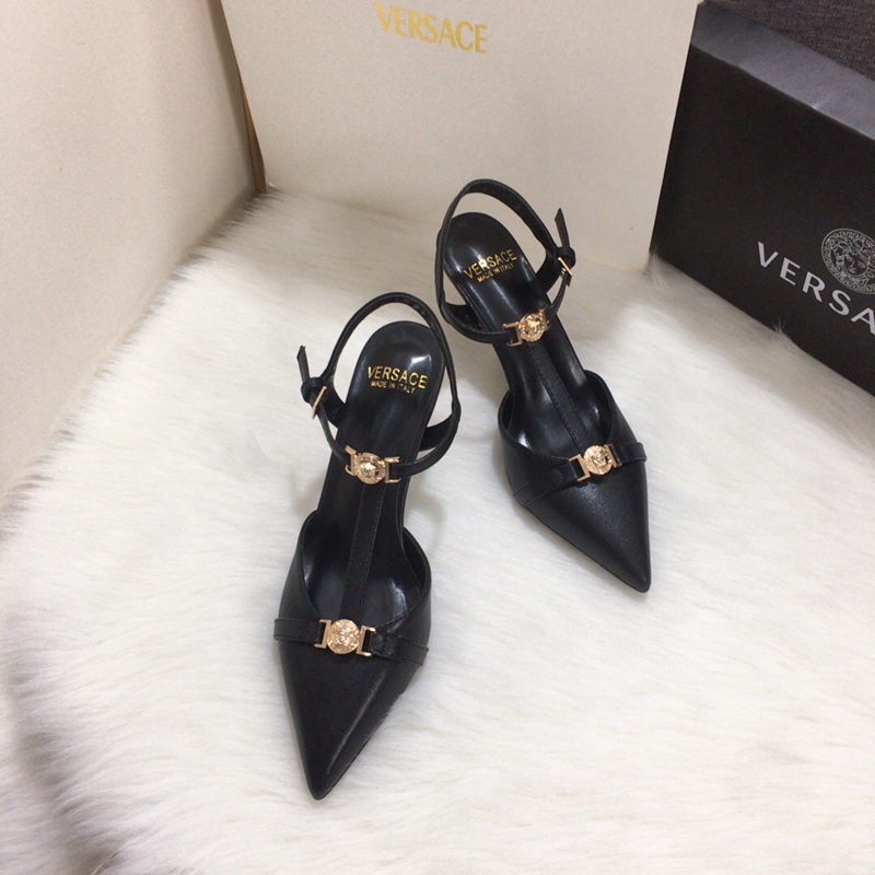 Giày Cao Gót 8cm Mũi Nhọn Chất Liệu Da Bò Hiệu Versace Thời Trang Quyến Rũ Cho Nữ