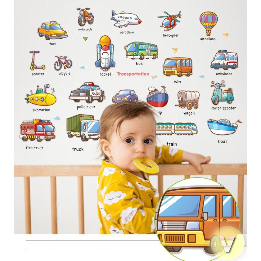 Decal dán tường Phương tiện giao thông tiếng anh
