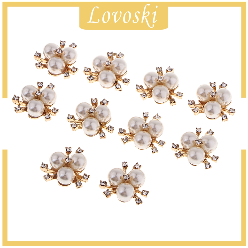 Bộ 10 Nút Hợp Kim Đính Đá Và Ngọc Trai Dùng Làm Đồ Thủ Công DIY