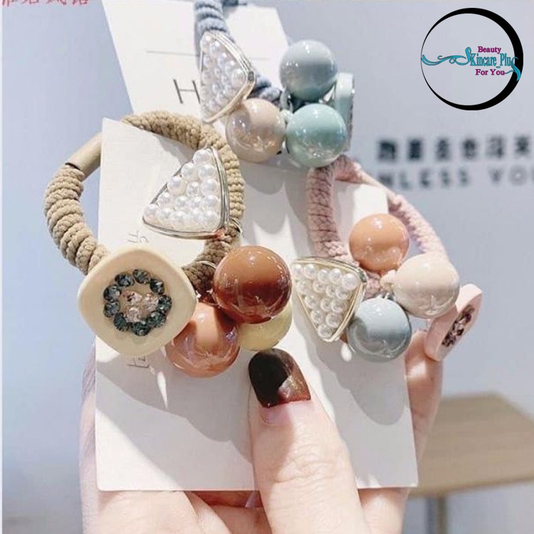 Dây cột tóc dễ thương họa tiết nhiều hình khối