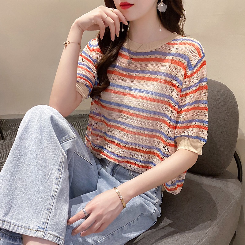 NRVP Áo Cardigan Dệt Kim Tay Ngắn Dáng Rộng Phong Cách Hàn Quốc
