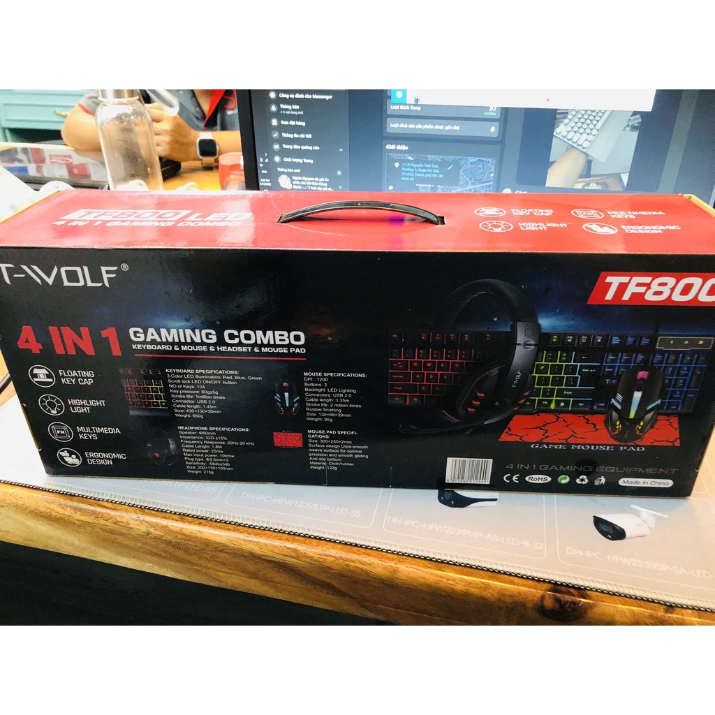 Combo 4in1 Bàn Phím + Chuột + Tai nghe + Pad chuột T-WOLF TF800