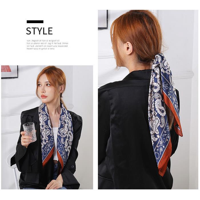 Khăn Choàng Cổ Vải Lụa Satin Hình Vuông 70cm In Họa Tiết Màu Trắng Đen Trang Nhã