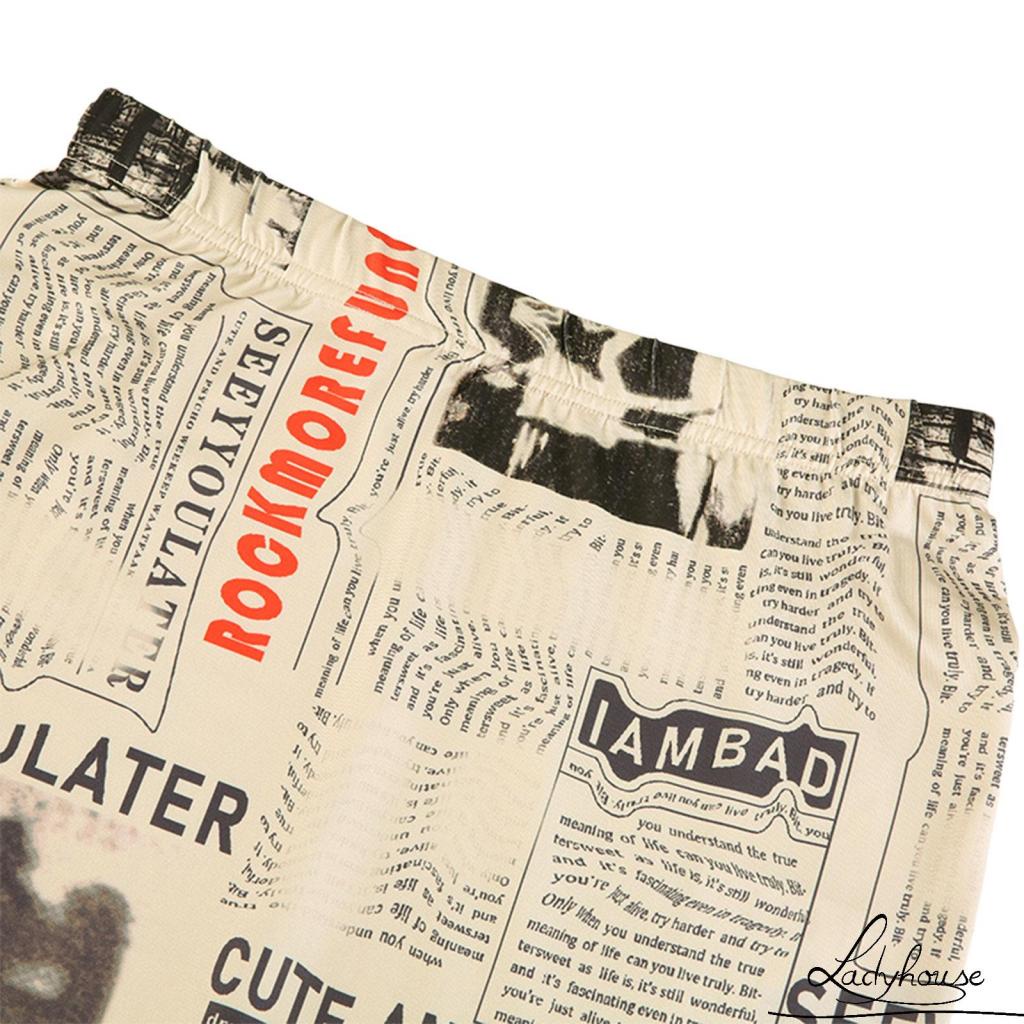 Chân Váy Dài Tới Mắt Cá Chân Eo Cao Co Giãn In Họa Tiết Tờ Báo Thời Trang Đường Phố Cho Nữ