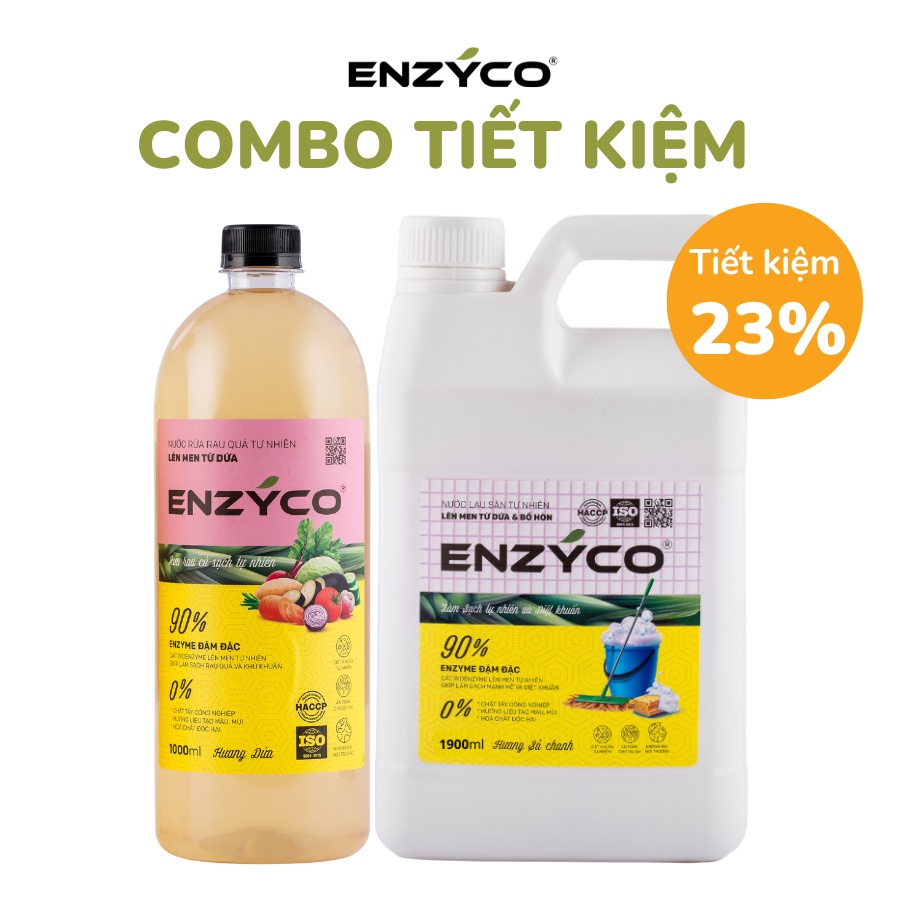 Combo Nước Lau Sàn Và Nước Ngâm Rau Củ ENZYCO 90% Enzyme Sinh Học Từ Dứa Và Bồ Hòn Floor cleaner