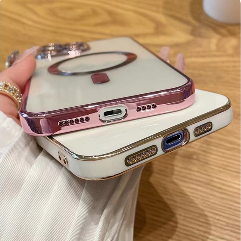 Ốp Điện Thoại Silicon Trong Suốt Mạ Điện Từ Tính Bảo Vệ Ống Kính Máy Ảnh Cho iPhone 13 12 Pro Max