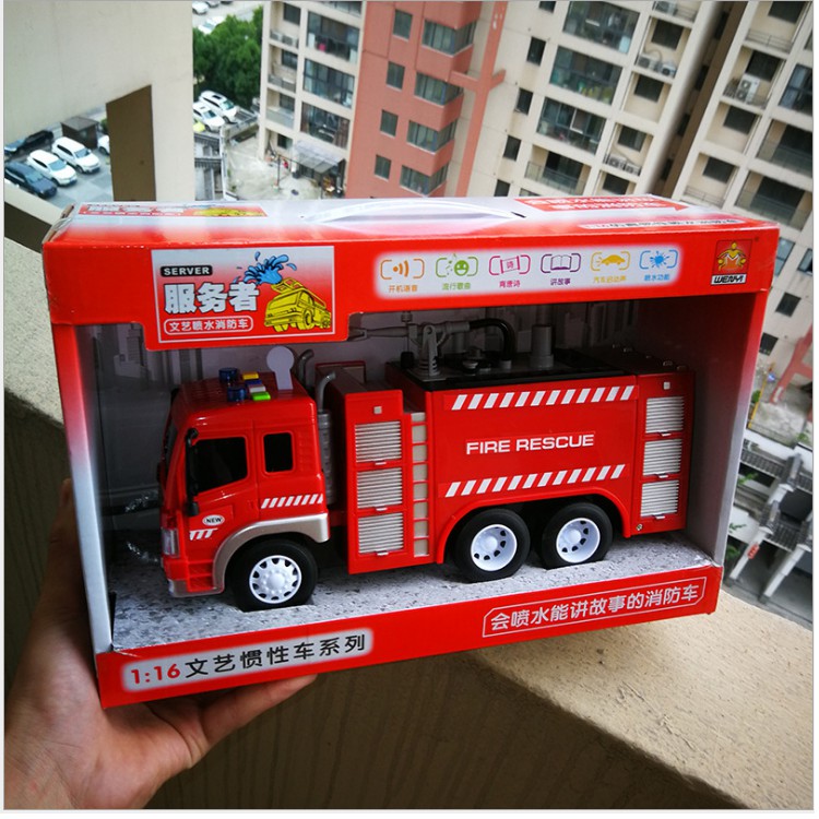 Ô tô cứu hỏa vòi phun được nước đồ chơi trẻ em tỉ lệ 1:16 xe chạy đà