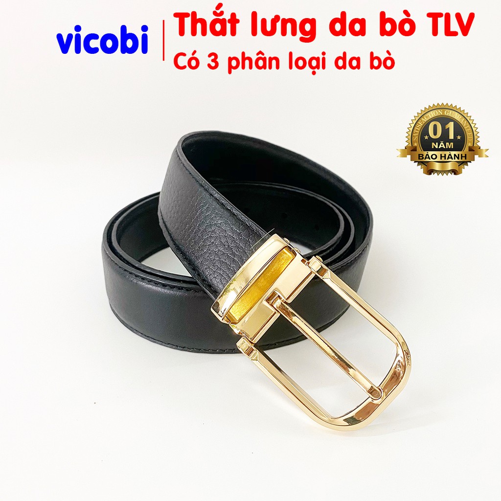 Thắt lưng dây lưng nam Da Bò Vicobi, dây nịt khoá vàng tròn TLV1 dùng cho văn phòng, đi sự kiện, sản xuất tại Việt Nam