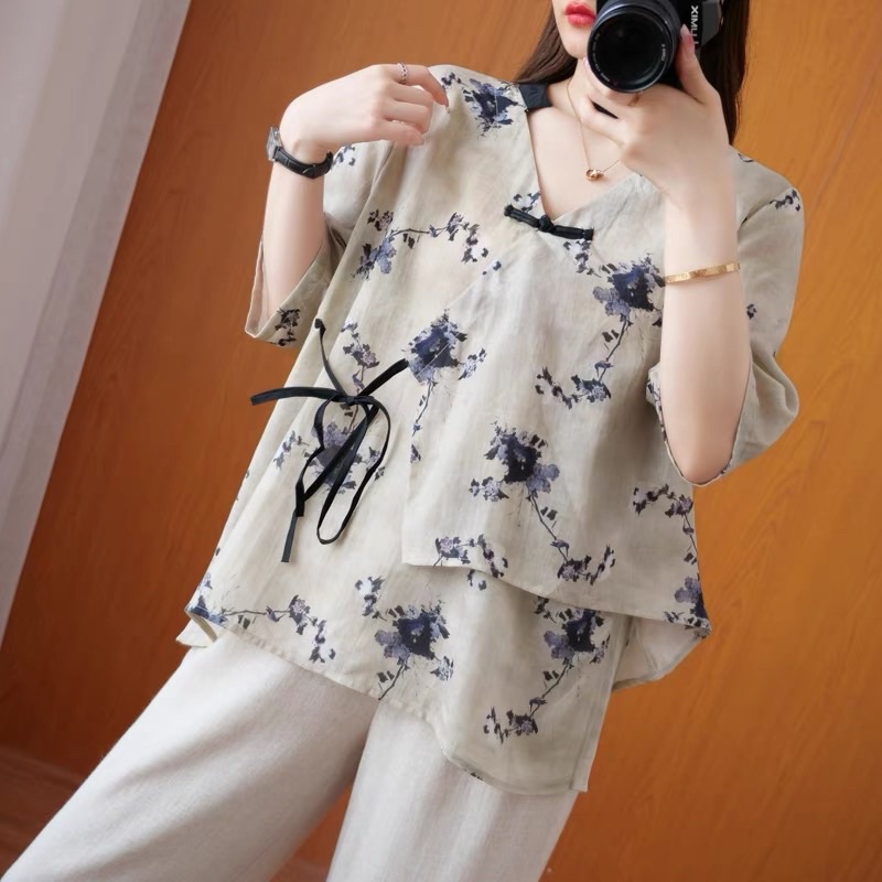 Áo oversize nút tàu / Dáng rộng / Cột vạt hờ / Chất cao cấp chính phẩm thấm hút mồ hôi