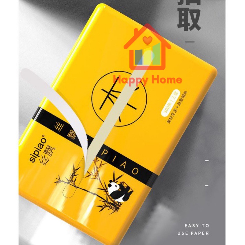 Giấy ăn, khăn giấy gấu trúc Sipao nhập khẩu chính hàng siêu dai, siêu mềm, siêu thầm Happy Home