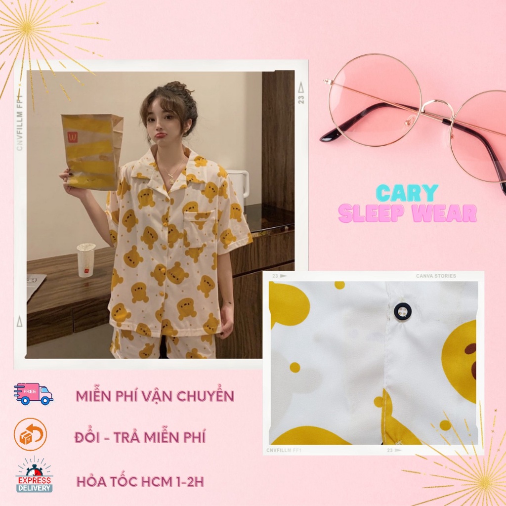 Đồ bộ nữ mặc nhà dễ thương CARY, bộ ngủ pijama hoạt hình freesize tay cộc quần cộc mùa hè chất kate mềm