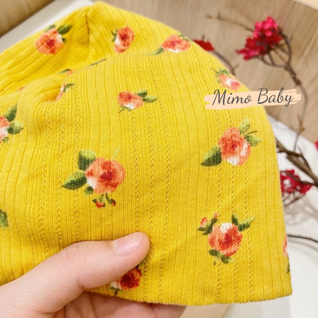 Mũ turban hoa hồng nền vàng đáng yêu cho bé 6-10kg MTB81 Mimo Baby