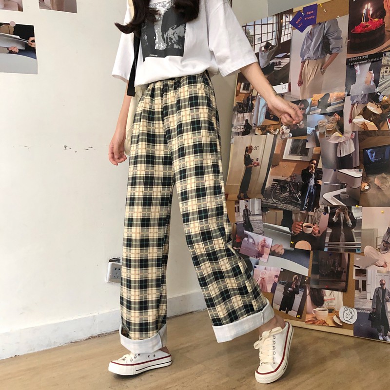 SUXI Quần Dài Ống Rộng Họa Tiết Kẻ Sọc Theo Phong Cách Retro