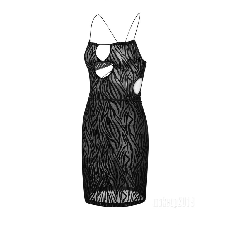 Mu♫-Women´s Sexy Dress Printed Pattern Hollow-Out Spaghetti Strap Mini Bodycon Dress