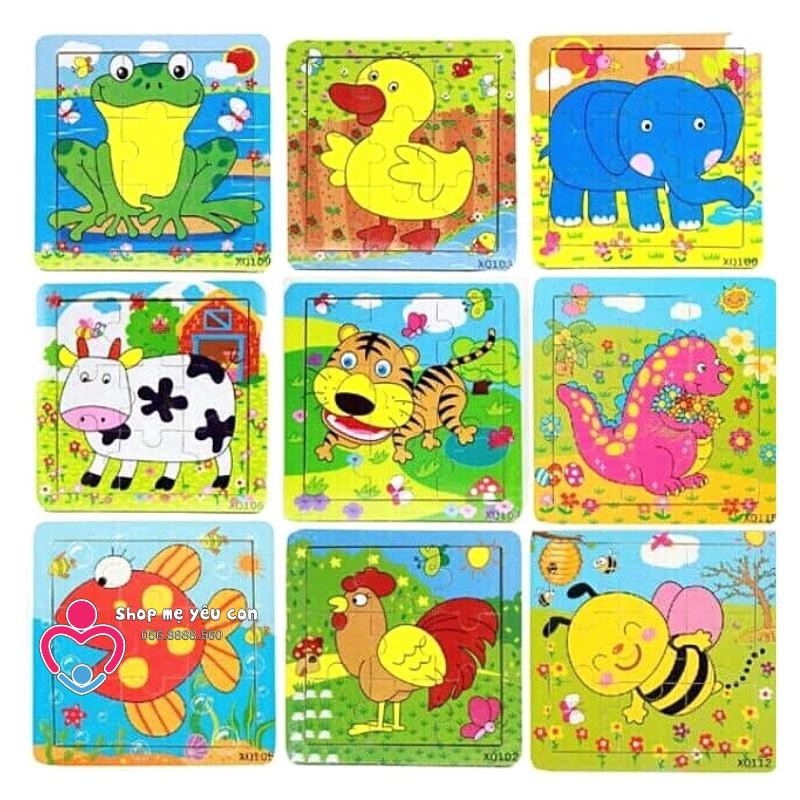 Ghép hình puzzle tranh ghép gỗ 9 mảnh xếp hình con vật, phương tiện cho bé