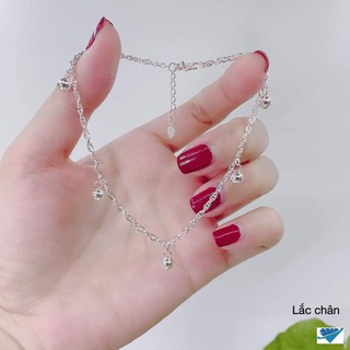 lắc chân bạc nữ họa tiết bi bạc, lắc chân bạc treo bi nhỏ