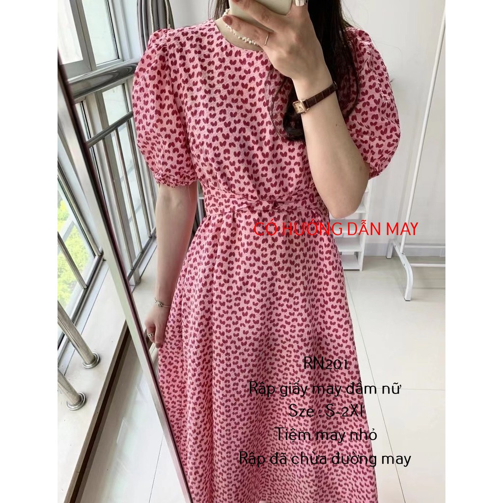 RN201_rập giấy may đầm xòe thắt eo nữ