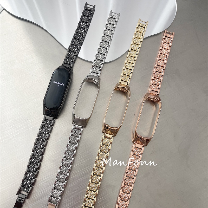 Dây đeo thay thế bằng thép không gỉ màu vàng hồng thời trang cho Xiaomi Band 3/4/5/6 Mi Band 4