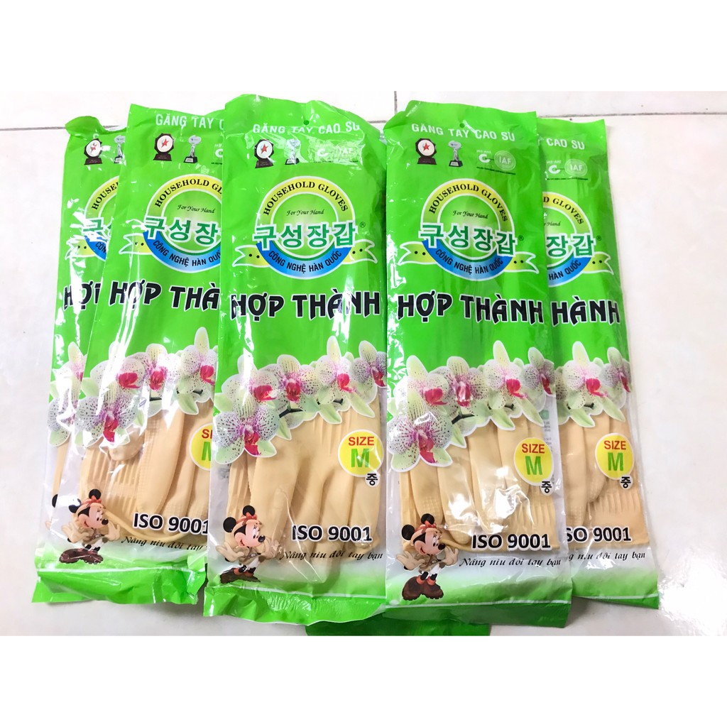 Combo 10 đôi găng tay cao su Hợp Thành dài 38cm size M, găng tay rửa chén rửa bát, bao tay cao su rửa chén