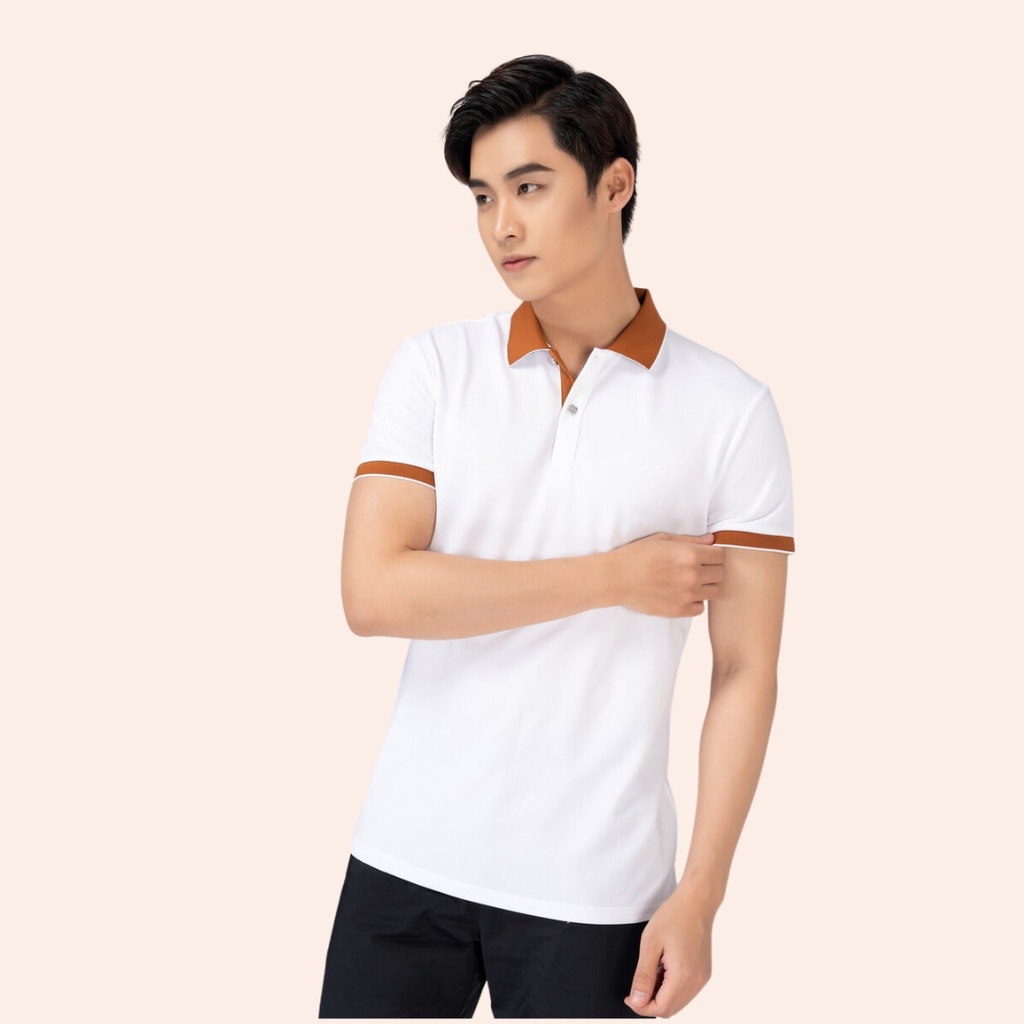 Áo thun polo nam YODY cafe, phông cổ bẻ tay ngắn phối nẹp chất thun cotton bo tay tỉ mỉ, thời trang công sở APM3635