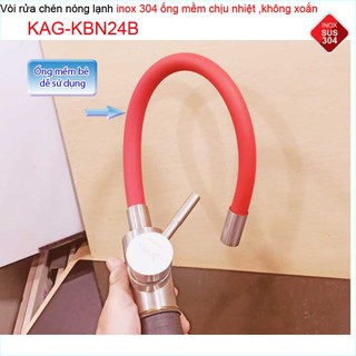 Sales Vòi rửa chén nóng lạnh SUS304 cần bẻ Silicon KAG-KBN24B, vòi rửa chén bát nóng lạnh inox 304